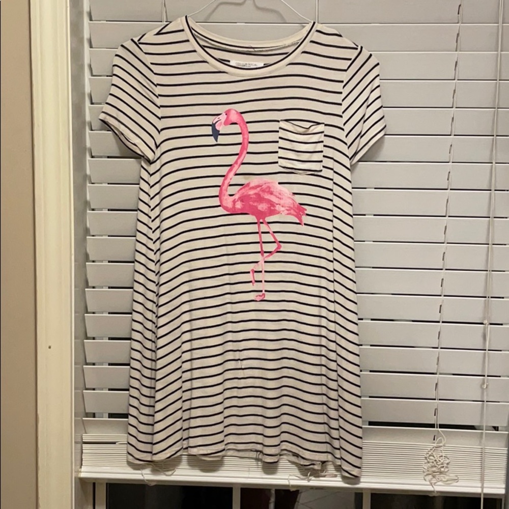 Flamingo stripe dress shirt or beach coverup